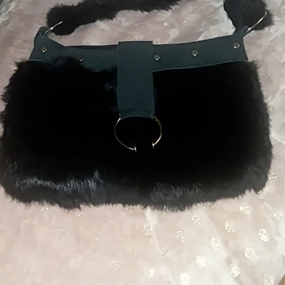 Black faux fur purse